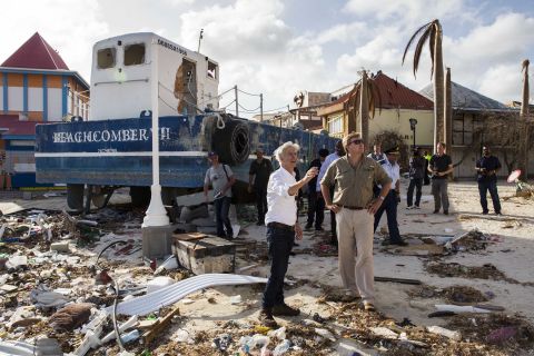 Dutch King Willem-Alexander, front right, tours damage in St. Maarten on September 11. 