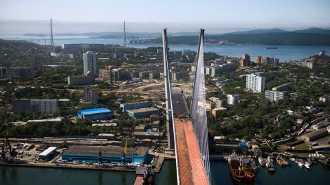 General view taken on June 26, 2012 of a bridge over the Golden Horn bay in Vladivostok, Russia.