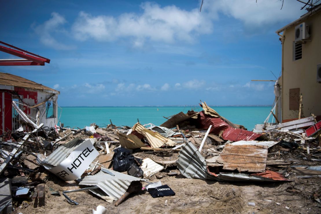 A photo from Monday shows the rubble of collapsed buildings in St. Martin.