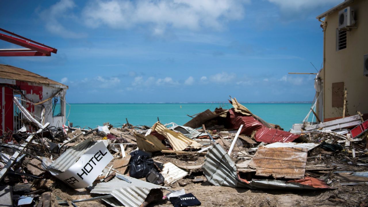 A photo from Monday shows the rubble of collapsed buildings in St. Martin.