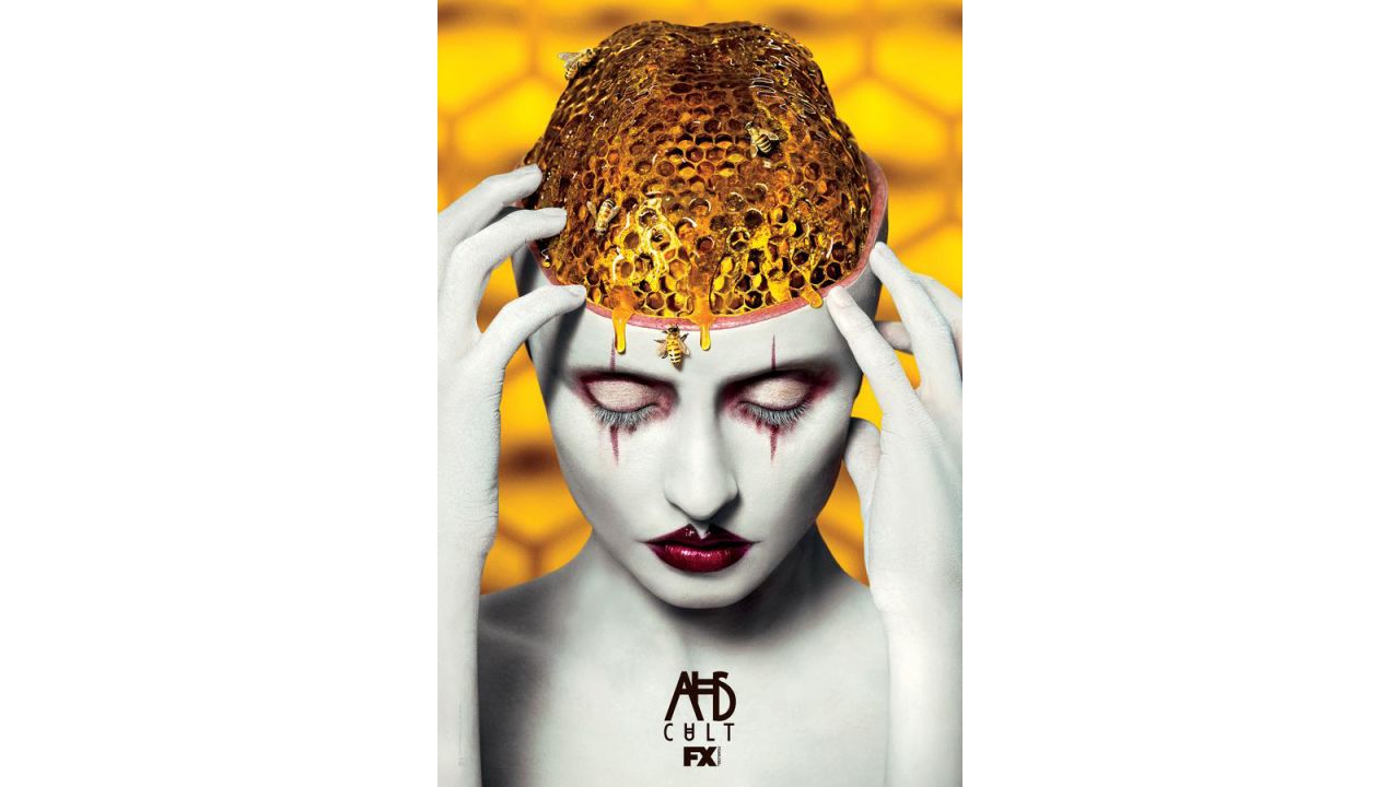 In this advertisement for "American Horror Story: Cult," the show has photo-edited a honeycomb onto a person's head. Research shows that holes, bumps or rashes on the human body are some of the most disturbing to those with the disorder.