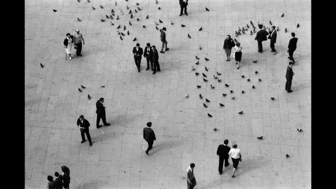 People stroll among the pigeons in the Piazza San Marco in Venice in a shot Wurmfeld says she probably took from her hotel room. She was later pleased to learn that the master photographer Henri Cartier-Bresson had used a similar vantage point. She didn't know it then because she was just starting her career in photography, a subject she later taught at the Hunter College art department for more than two decades. 