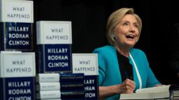 NEW YORK, NY: Former U.S. Secretary of State Hillary Clinton signs copies of her new book "What Happened" during a book signing event at Barnes and Noble bookstore September 12, 2017 in New York City. Clinton's book, which focuses on her 2016 election loss to President Donald Trump, goes on sale today. (Drew Angerer/Getty Images)