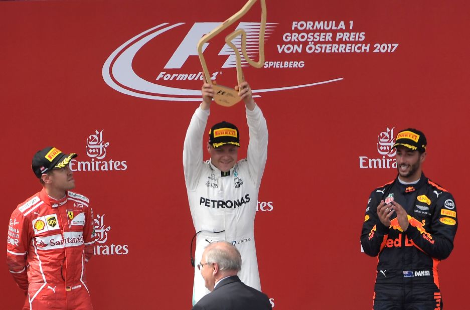 Valtteri Bottas has been rewarded for his flying start as a Mercedes driver with a one-year contract extension. The Finn has won two Grands Prix this year: Austria (pictured) and Russia.
