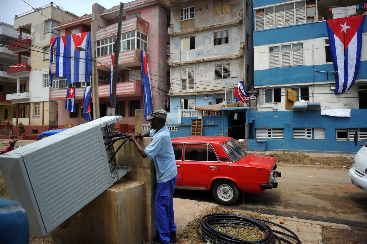 A man makes repairs in Havana on September 12.