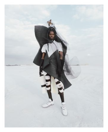 The white t-shirt by Y-3, as interpreted photographer-stylist duo Kristin-Lee Moolman and Ib Kamara for the exhibition.