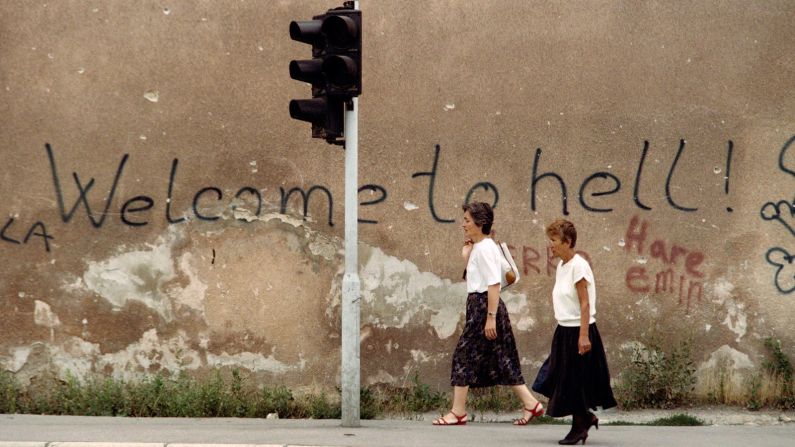 <strong>Sniper Alley: </strong>Sniper Alley, pictured in 1993, was the name given to Zmaja od Bosne Street and Meša Selimović Boulevard. The road was lined with snipers' posts and some of the staff at the hotel dodged snipers' bullets in order to go to work. 