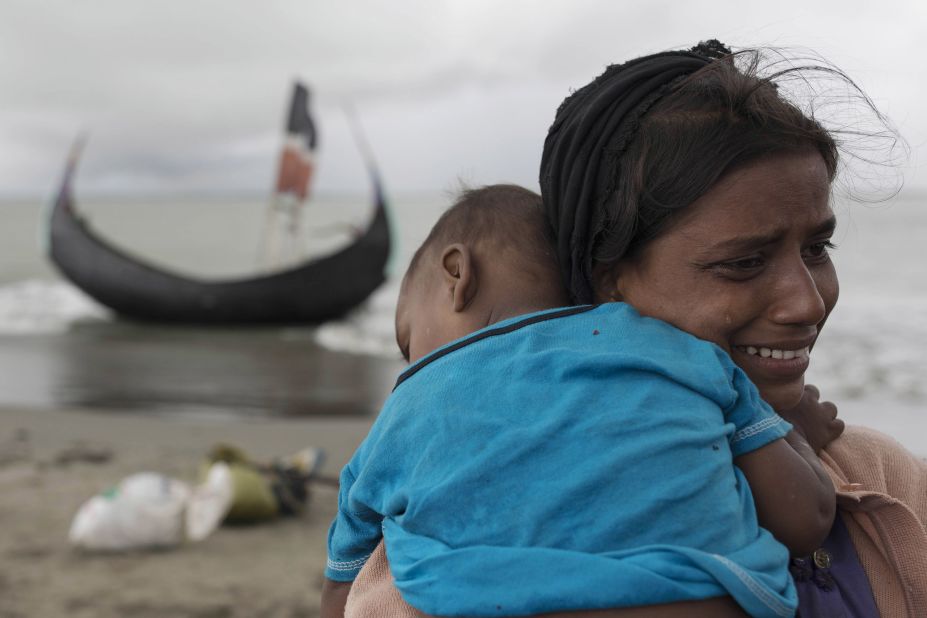 A Rohingya woman cries after the boat crash in Dakhinpara on September 12.