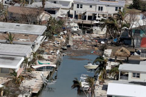 Debris litters the area around a group of homes in the Florida Keys on Wednesday, September 13. 