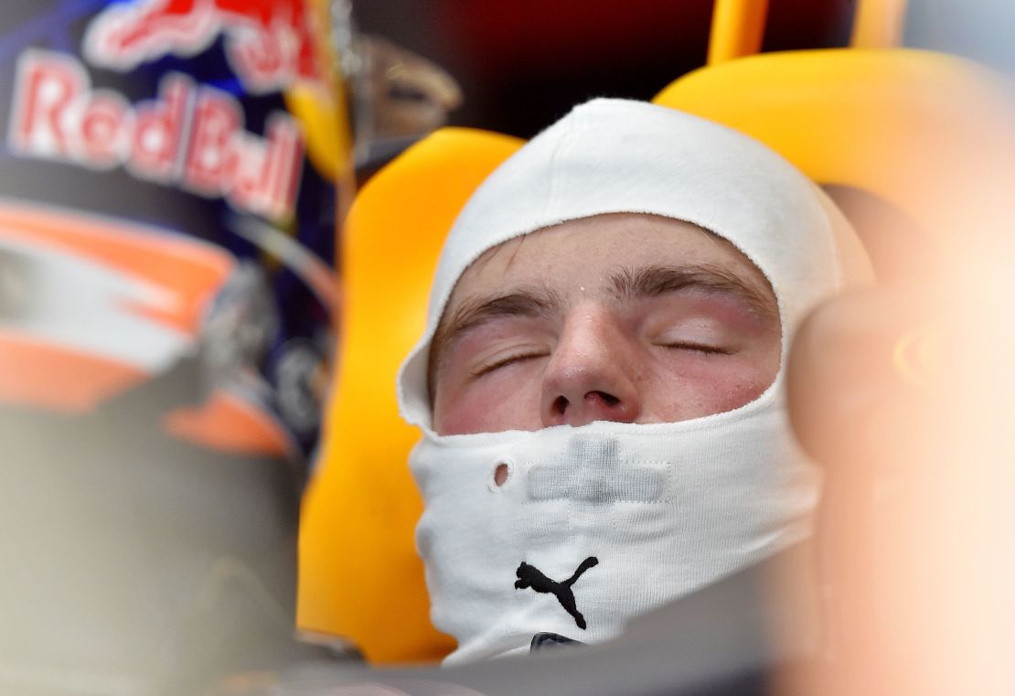 Red Bull Racing's Max Verstappen gets some shut-eye at Spa-Francorchamps.