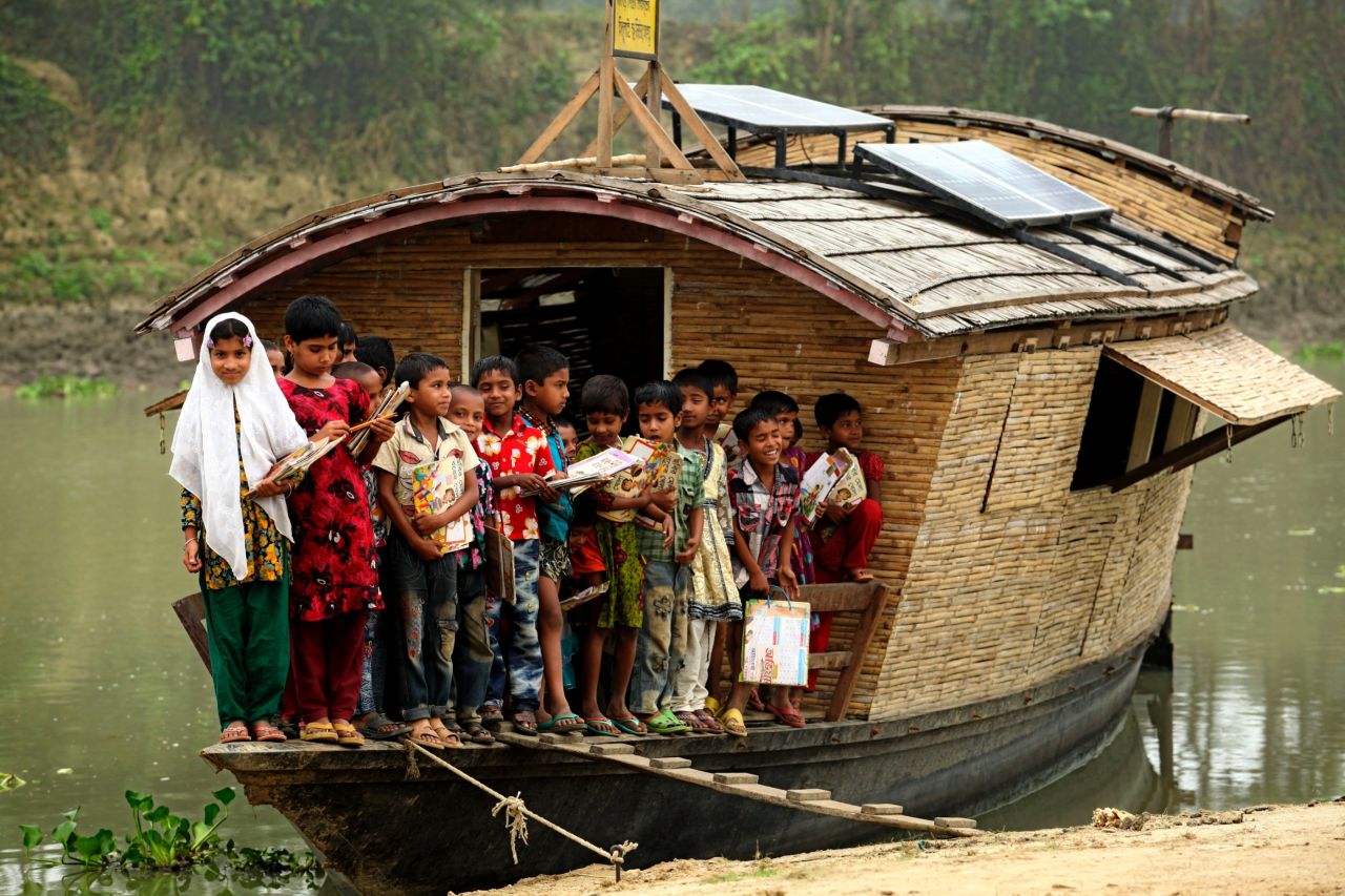 All around the world, schools are reinventing  education. During monsoon season in Bangladesh, almost one third of the country is flooded, making school attendance next to impossible. Nonprofit <a href="http://www.shidhulai.org/" target="_blank" target="_blank">Shidhulai Swanirvar Sangstha</a> came up with a way to bring education to the children most affected: by creating solar-paneled floating schools. Each morning, the elementary schools travel to different communities, picking up children along the way. The boats then docks and teach up to 30 children at a time. The schools contain a laptop, hundreds of books and electronic resources powered by energy generated from the solar panels. 