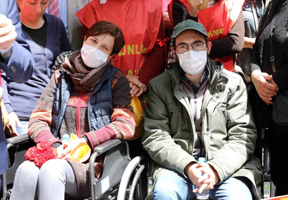 Ex-primary school teacher Semih Ozakca, right, and academic Nuriye Gulmen demonstrate in May. 