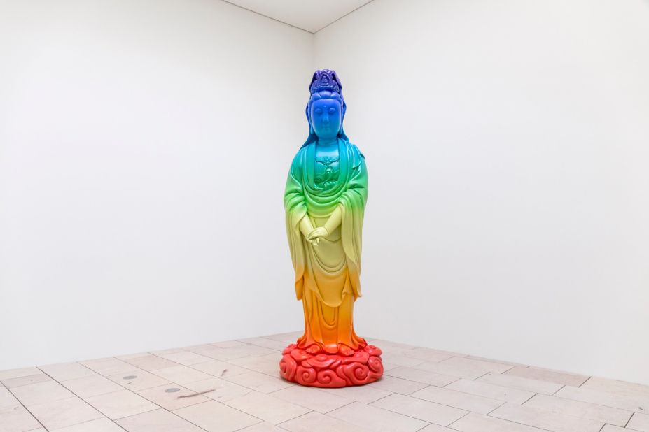 This sculpture is based on Guanyin, a bodhisattva known for her compassion. 