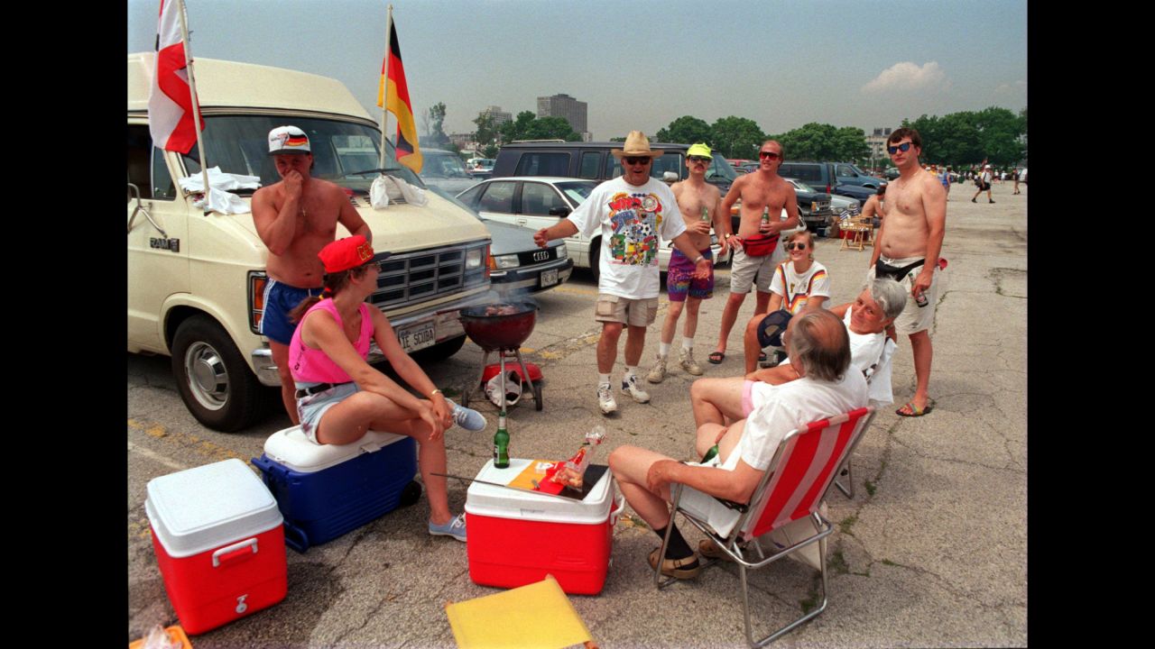Soccer fans tailgate outside Chicago's Soldier Field in 1994 -- when the United States hosted the World Cup -- ahead of a match between Germany and Bolivia. Germany won 1-0. 