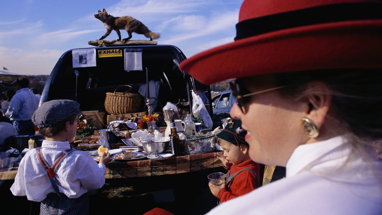 Tailgating isn't just for football fans: this family enjoys a fancy spread before the Far Hills steeplechase horse race in New Jersey.