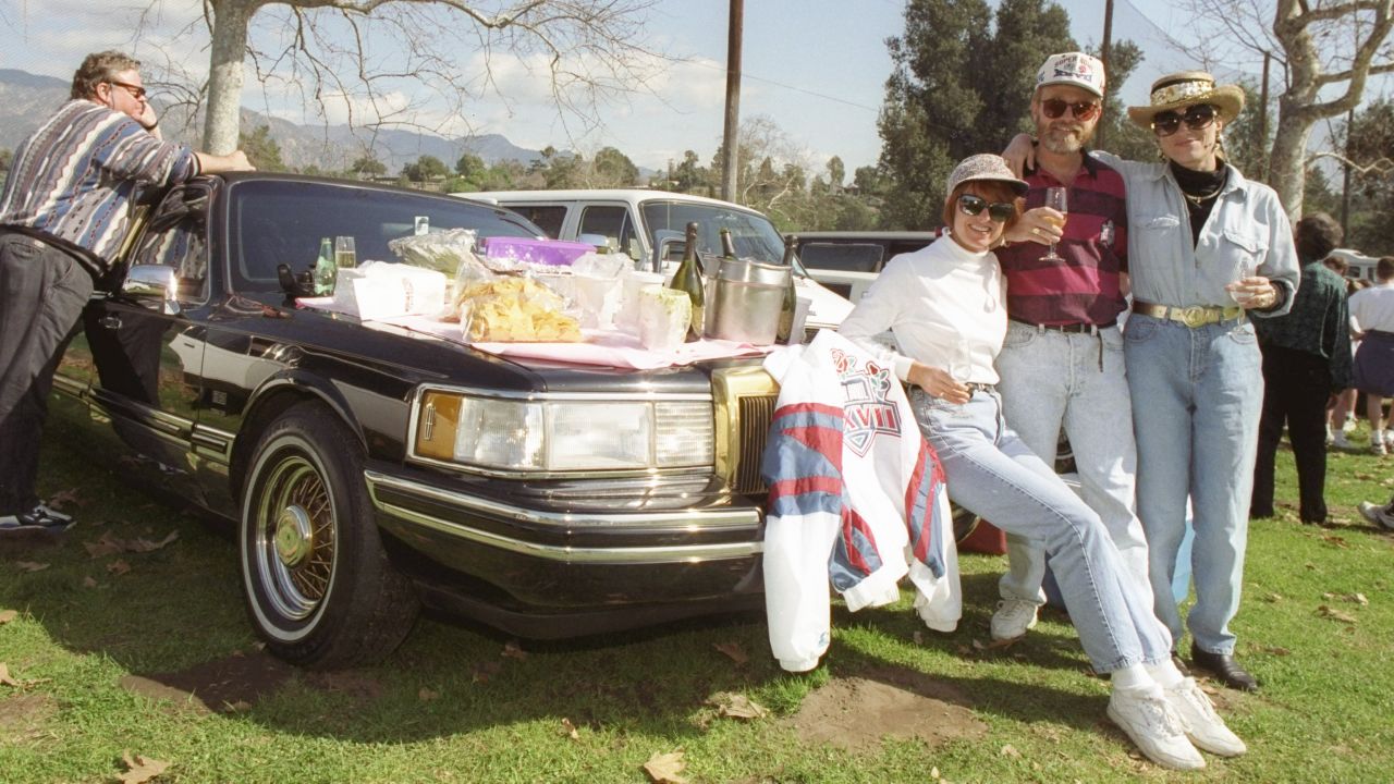 Dallas Cowboys fans tailgate before Super Bowl XXVII at Rose Bowl Stadium in Pasadena, California, in 1992. The Cowboys defeated the Buffalo Bills 52-17.