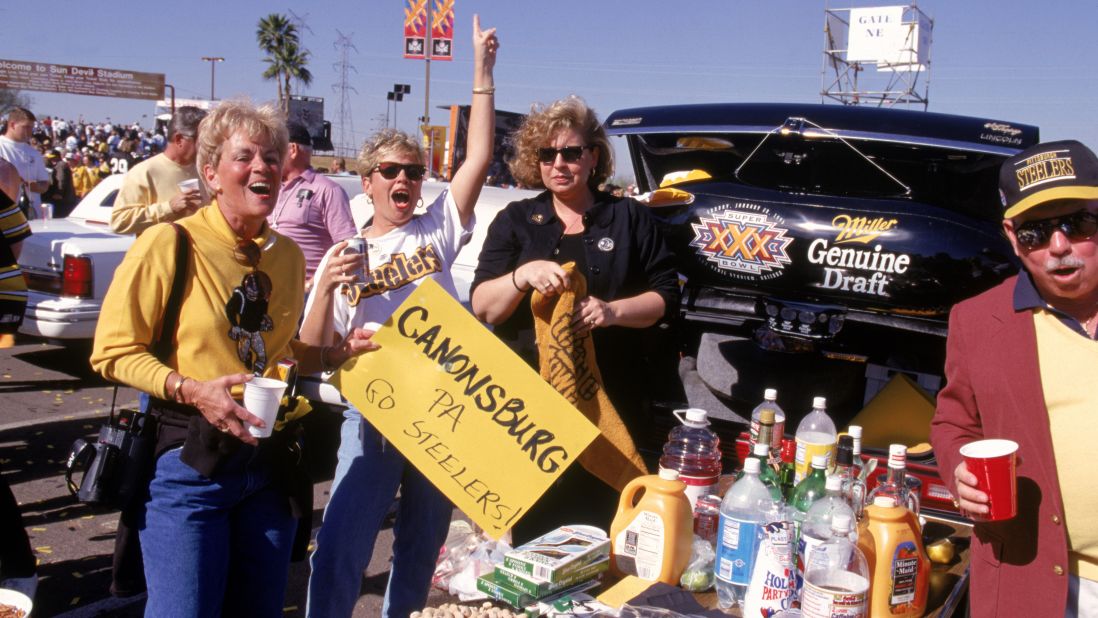 Pittsburgh Steelers fans cheer for their team before Super Bowl XXX at Sun Devil Stadium at Tempe, Arizona, in 1996. The Dallas Cowboys defeated the Steelers 27-17.  