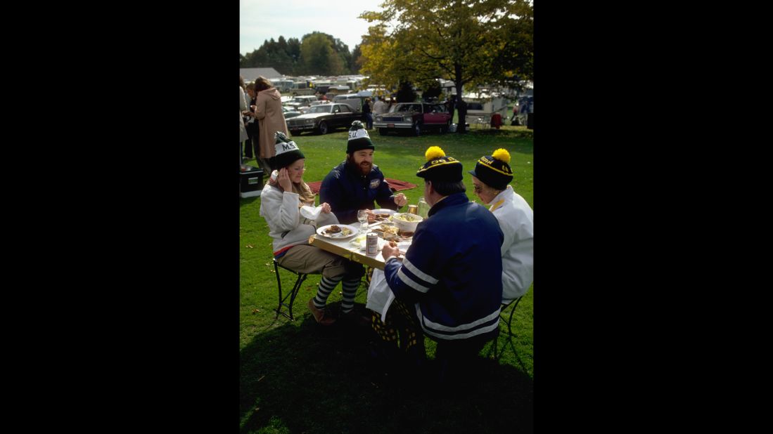 A low-key tailgating party before the annual Michigan-Michigan State football game in Ann Arbor, Michigan. 