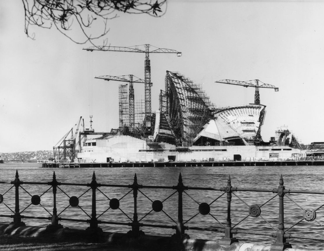 Construction of the shell-shaped roof.  