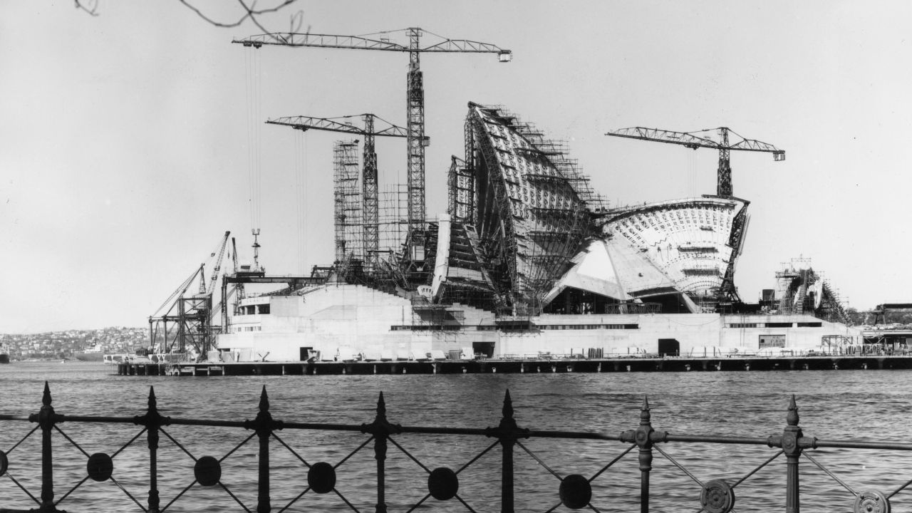 Construction of the shell-shaped roof.  