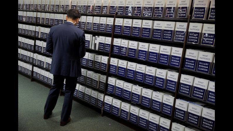 A man looks at a copy of "What Happened," Hillary Clinton's latest memoir, at a bookstore in New York on Tuesday, September 12. In the book, <a href="http://www.cnn.com/2017/09/12/politics/hillary-clinton-what-happened-grievances/index.html" target="_blank">Clinton reflects on the 2016 presidential election</a> and her loss to Donald Trump.