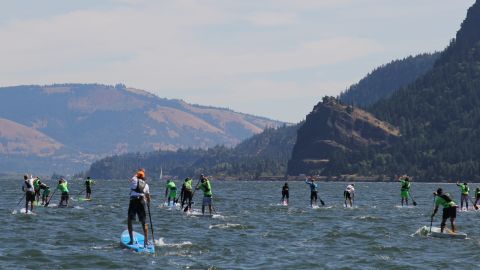 The Columbia Gorge in Oregon is known for its consistent wind which provides waves to the paddleboarders.