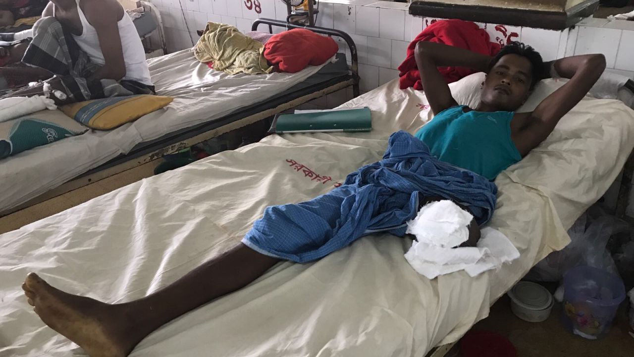 Abdul Motaleb, 26 years old, is married with two kids. He got a gunshot wound to the leg and had it amputated