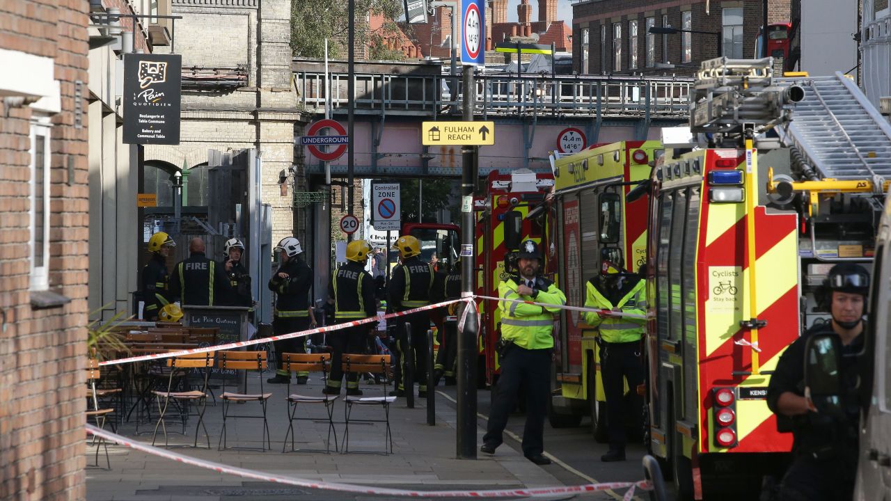 Emergency services secure the area around Parsons Green station after Friday's explosion.  
