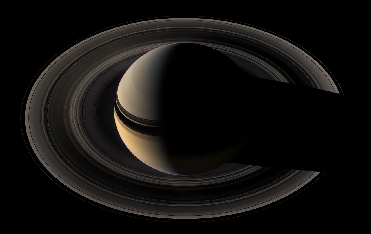 Saturn appears to sit in a nest of rings in this composite of 45 images Cassini took on May 9, 2007. The spacecraft was about  700,000 miles (1.1 million kilometers) from Saturn when the images were taken.