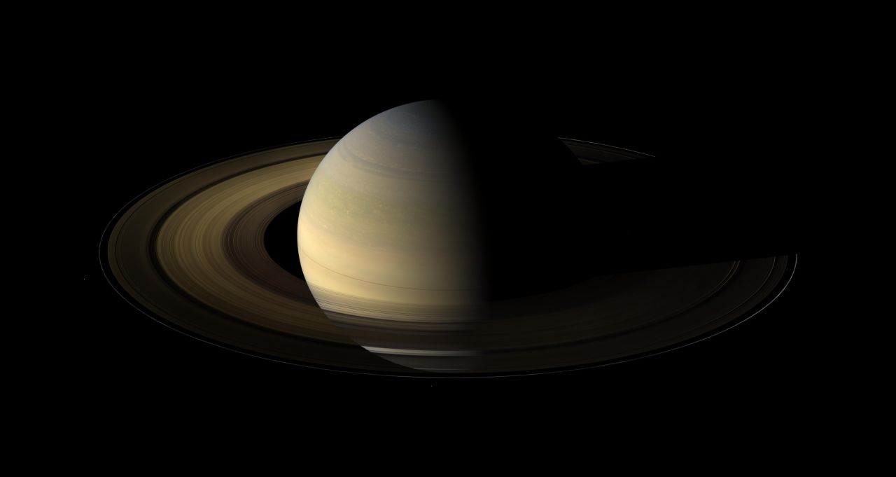 Springtime on Saturn: Cassini's wide angle camera shot 75 images showing Saturn, its rings, and some of its moons just after the Spring equinox. An equinox occurs when the sun's disk is exactly over a planet's equator. It takes 30 years for Saturn to orbit the sun, so an equinox occurs every 15 Earth years, NASA says. These images were taken on August 12, 2009, a little more than a day after the exact equinox. 