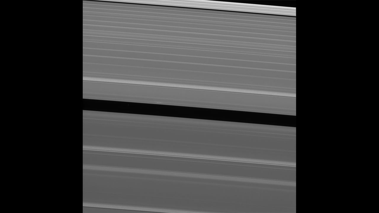 Two days before its death plunge into Saturn, Cassini took this image of Saturn's A ring. The ring features what scientists call a lone "propeller" -- a feature created by small moonlets in the rings.