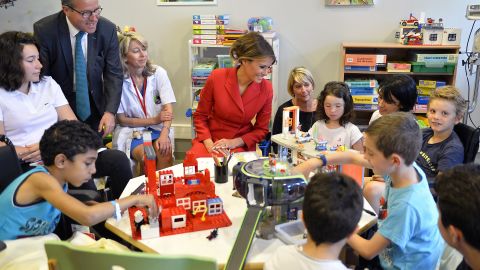 PARIS, FRANCE - JULY 13: United States First Lady Melania Trump speaks with children as she visits Necker Hospital for children on July 13, 2017 in Paris, France. The United States of America President Donald Trump and his wife are on a 2 days visit to Paris. (Aurelien Meunier/Getty Images)