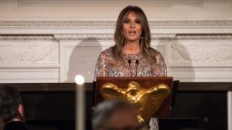 US First Lady Melania Trump  addresses the White House Historical Association dinner at the White House in Washington, DC, on September 14, 2017. (NICHOLAS KAMM/AFP/Getty Images)