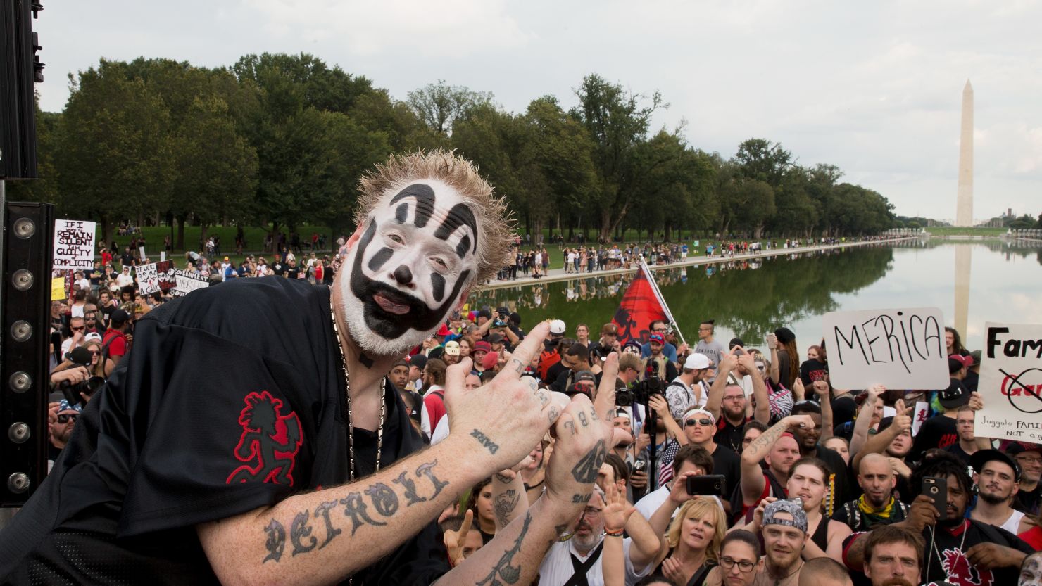 Violent J of Insane Clown Posse poses at the National Mall before the Juggalo rally in Washington on Saturday.