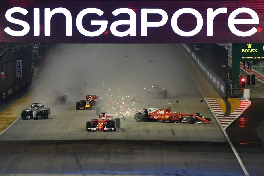 Ferrari's race was over almost as soon as it had begun as Raikkonen clashed with Red Bull Racing's Max Verstappen before hitting his teammate Vettel. 