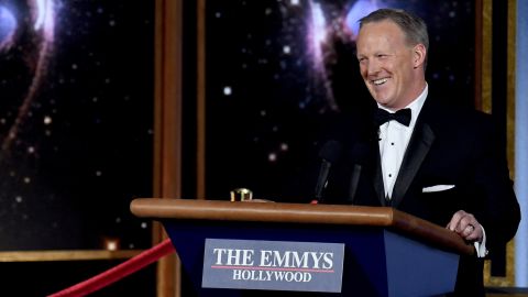 Former White House press secretary Sean Spicer speaks onstage during the 69th Annual Primetime Emmy Awards.