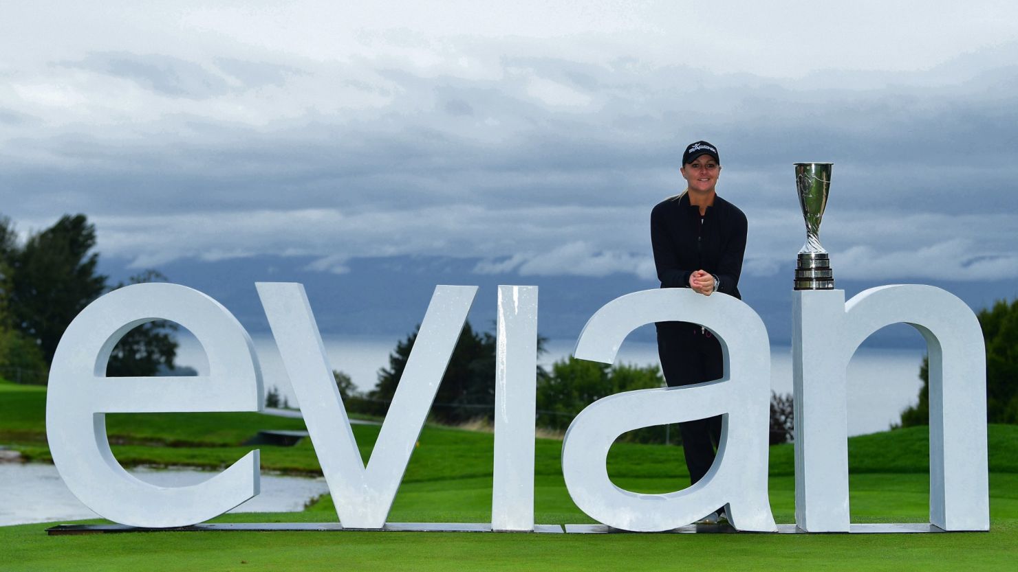 Sweden's Anna Nordqvist poses with the Evian Championship trophy after her playoff win in France.