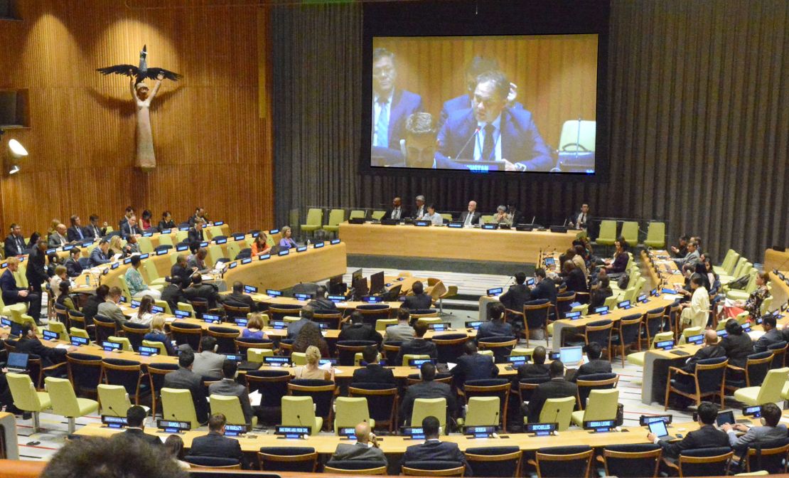 An informal meeting of the UN General Assembly is held at its headquarters in New York on August 30. 
