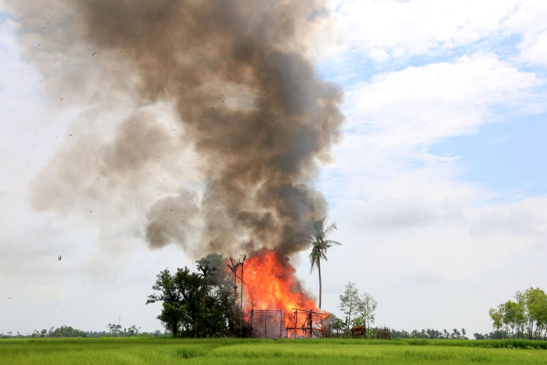 A house burns in Gawdu Tharya village near Maungdaw in Rakhine state in northern Myanmar, September 7, 2017. 
