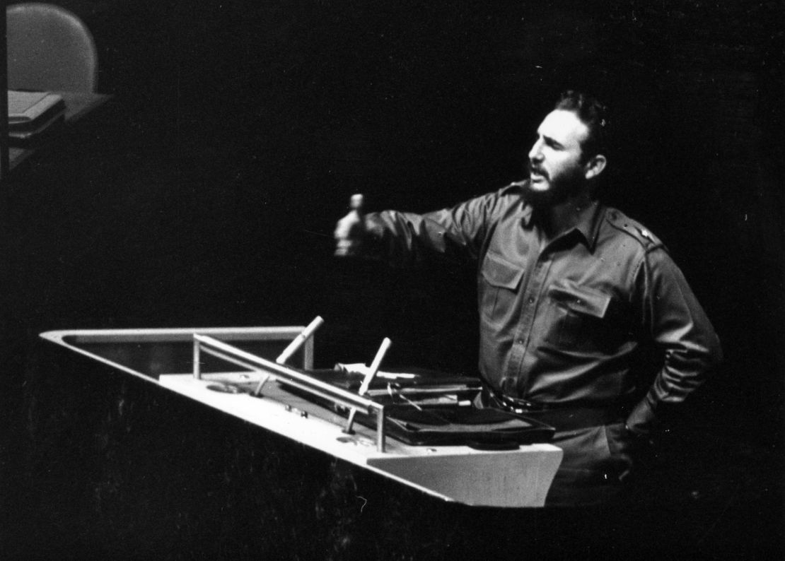 Cuban President Fidel Castro addressing the United Nations General Assembly in New York.