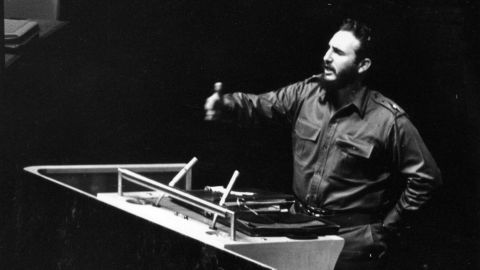 Cuban President Fidel Castro addressing the United Nations General Assembly in New York.
