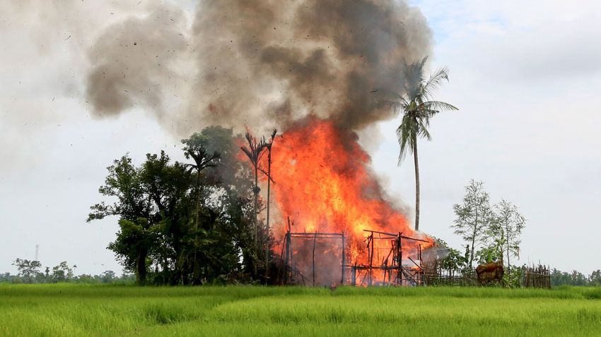 A house burns in Gawdu Tharya village near Maungdaw in Rakhine state in northern Myanmar, September 7, 2017.
