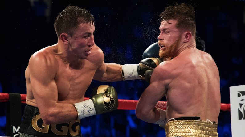 Gennady Golovkin punches Canelo Alvarez during their middleweight title fight in Las Vegas on Saturday, September 16. The highly anticipated bout <a href="index.php?page=&url=http%3A%2F%2Fbleacherreport.com%2Farticles%2F2733795-canelo-alvarez-gennady-golovkin-judge-stood-down-after-controversial-scorecard" target="_blank" target="_blank">ended in a controversial draw.</a>
