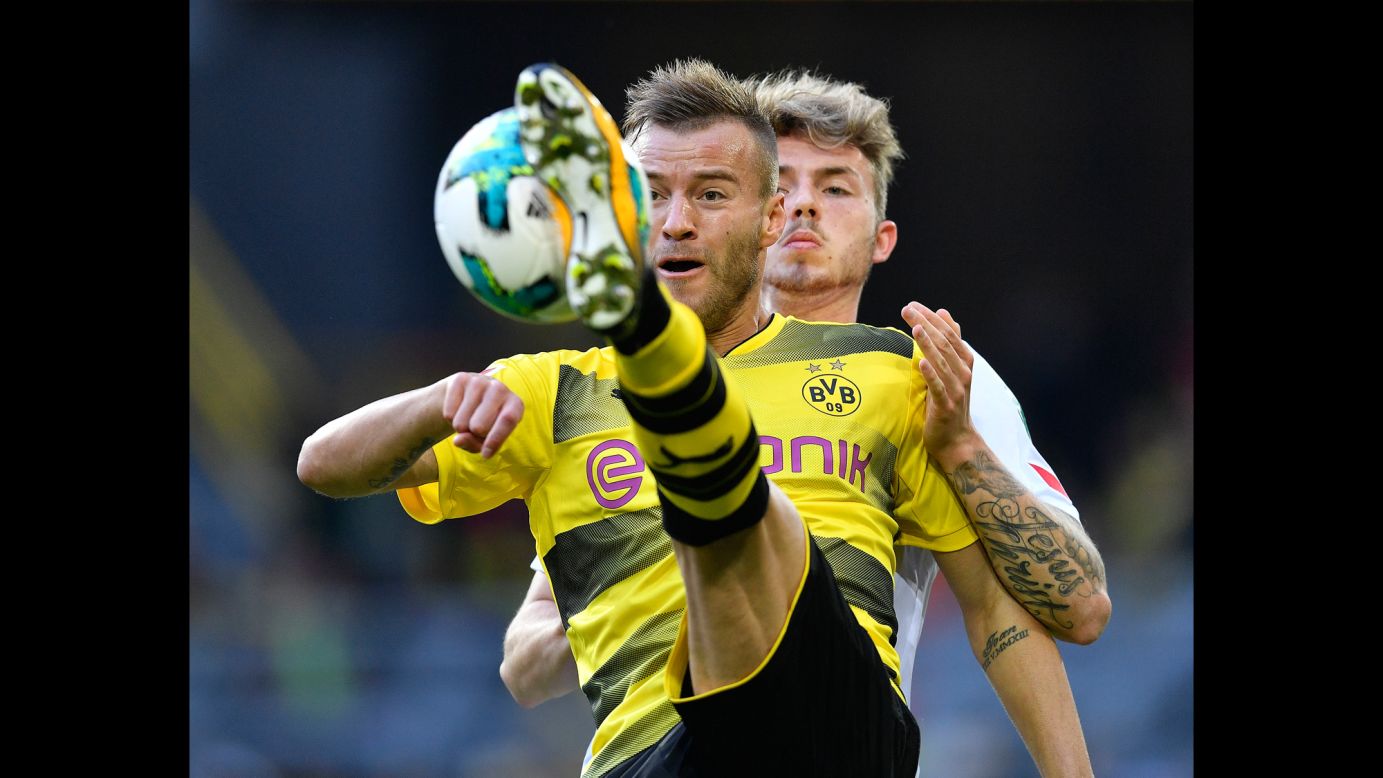 Dortmund's Andriy Yarmolenko kicks the ball during a German league match against Cologne on Sunday, September 17.