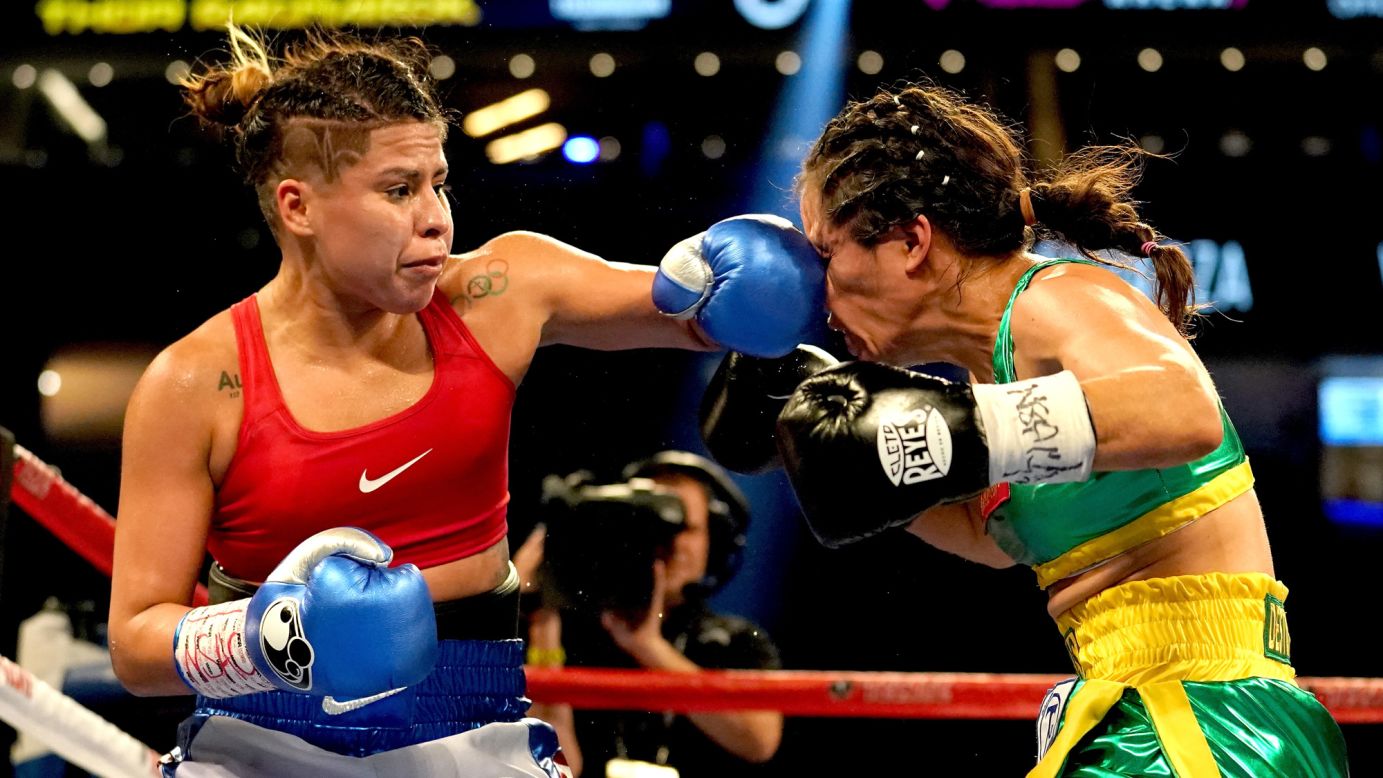 Marlen Esparza punches Aracely Palacios during their flyweight bout in Las Vegas on Saturday, September 16. Esparza won the six-round fight by a unanimous decision.