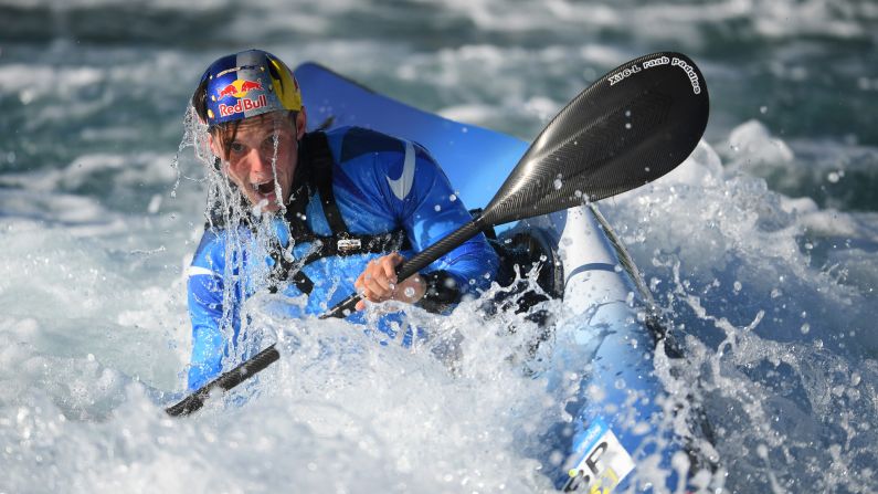 British canoeist Joe Clarke trains at a water park in London on Wednesday, September 13. Clarke won Olympic gold last year in the individual K-1 event.