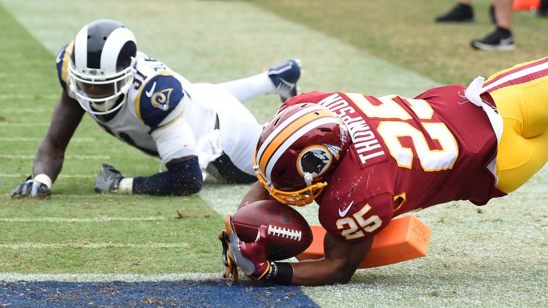 Washington running back Chris Thompson reaches the end zone during an NFL game in Los Angeles on Sunday, September 17. Thompson had two touchdowns in the game as the Redskins defeated the Rams 27-20.