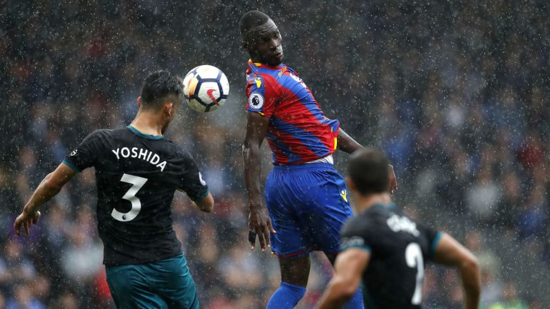 Southampton defender Maya Yoshida and Crystal Palace striker Christian Benteke compete for a header during a Premier League match in London on Saturday, September 16.