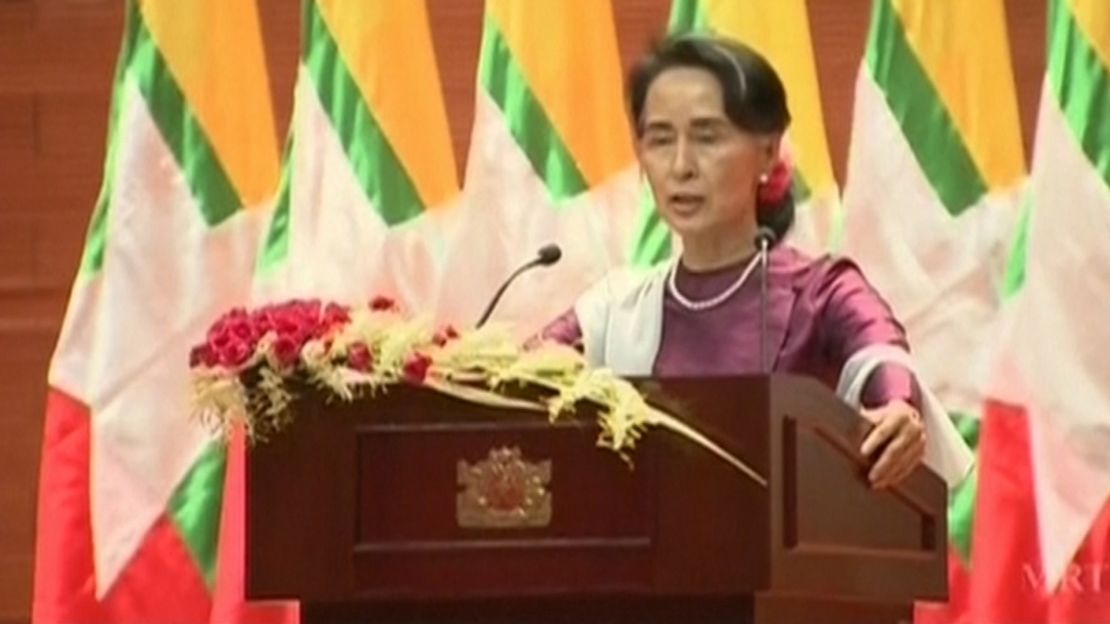 Aung San Suu Kyi during her address.