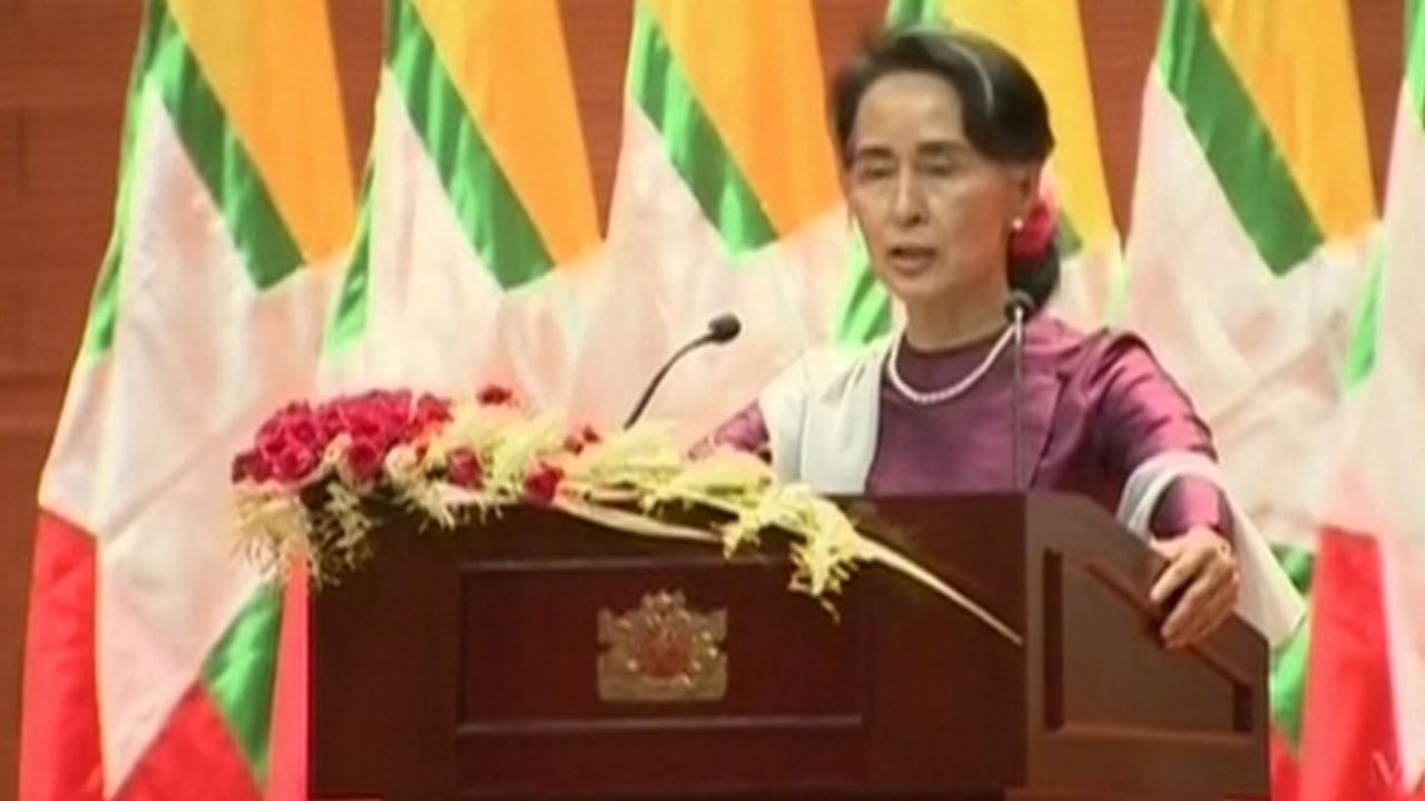 Aung San Suu Kyi during her address.